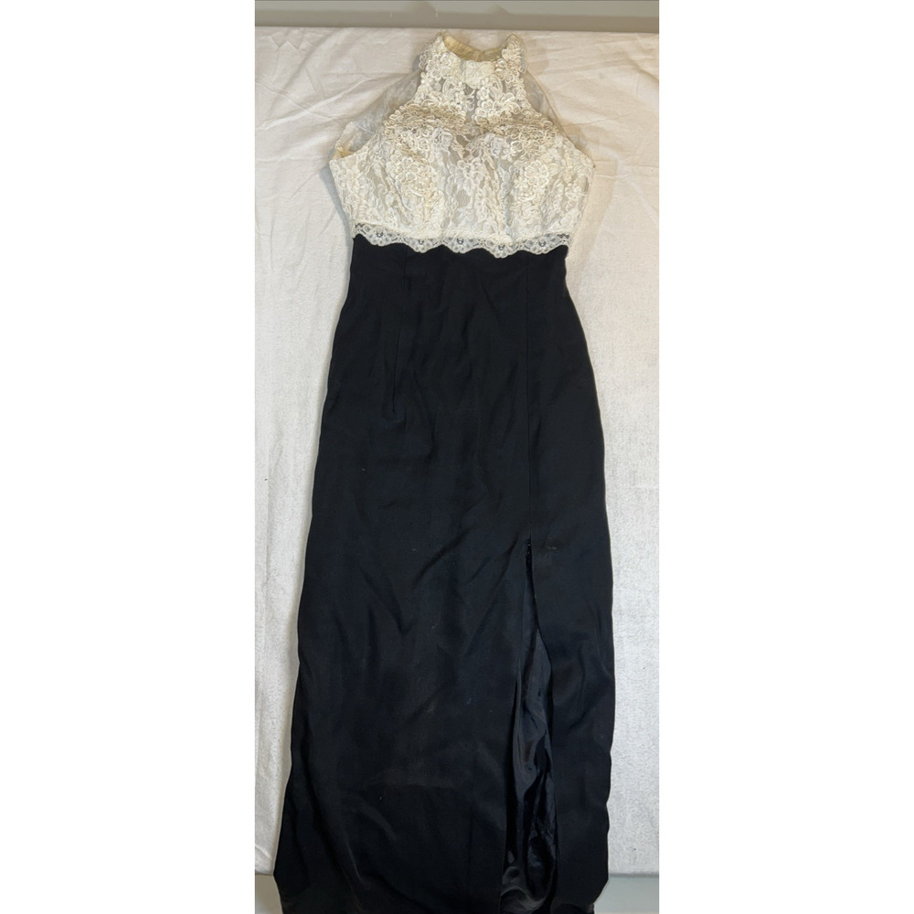 Vintage Dave & Johnny Black Dress White Lace Bodice Sz 5-6 USA Wedding Cocktail